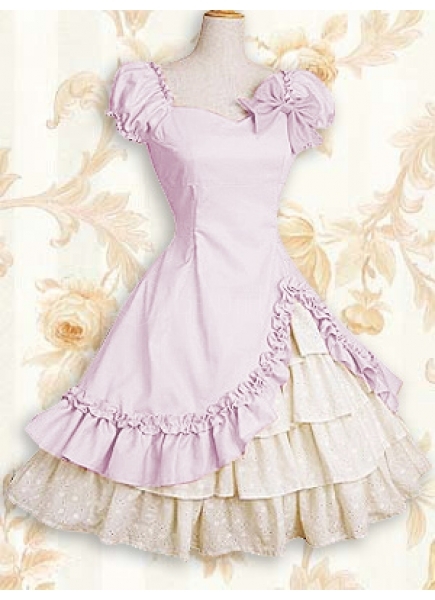 Classic Cotton Sweetheart Puff Sleeves Knee-length Ruffles Classic Lolita Dress