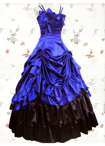 Classic Satin Spaghetti Straps Sleeveless Floor-length Ruffles Lolita Dress With Ruched Bottom