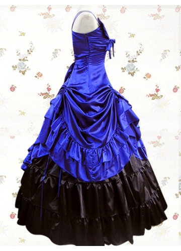 Classic Satin Spaghetti Straps Sleeveless Floor-length Ruffles Lolita Dress With Ruched Bottom