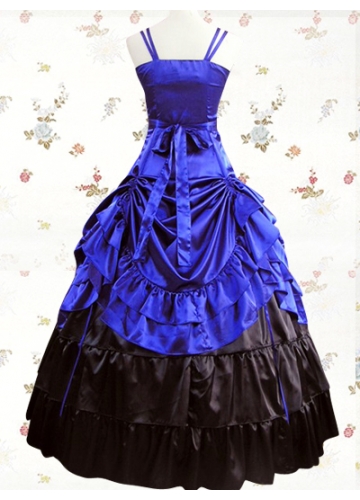 Classic Satin Spaghetti Straps Sleeveless Floor-length Ruffles Lolita Dress With Ruched Bottom