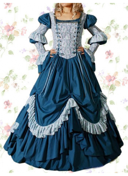 Classic Cotton Square Double Crisscross Long Sleeves Floor-length Tiers Ruffles Lolita Dress