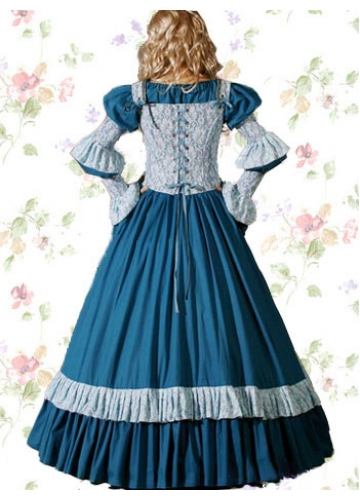 Classic Cotton Square Double Crisscross Long Sleeves Floor-length Tiers Ruffles Lolita Dress
