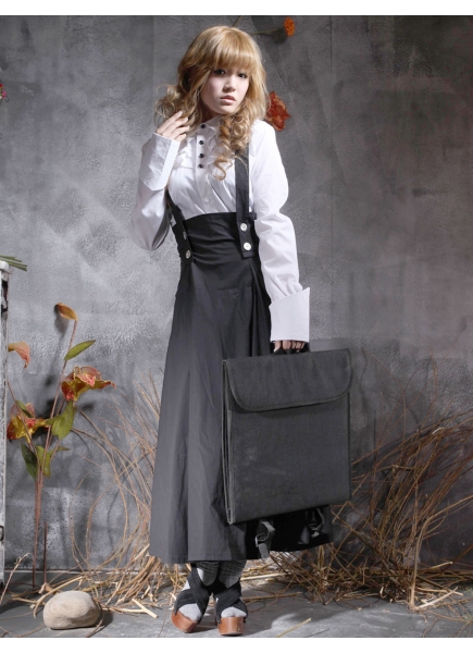 Classic Cotton Turndown Collar Long Sleeves Collar Blouse And Empire Ankle-length Lolita Dress With Buttons