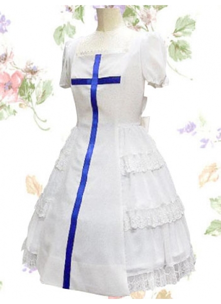 Classic Cotton Square Short Sleeves Knee-length Ruffles Lolita Dress