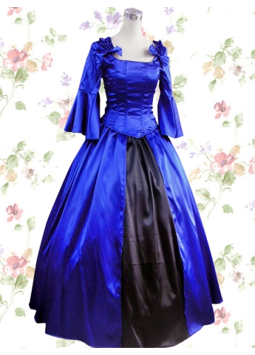 Classic Satin Square Natural Floor-length Bow Ruffles Lolita Dress