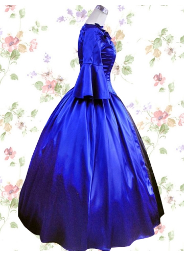 Classic Satin Square Natural Floor-length Bow Ruffles Lolita Dress