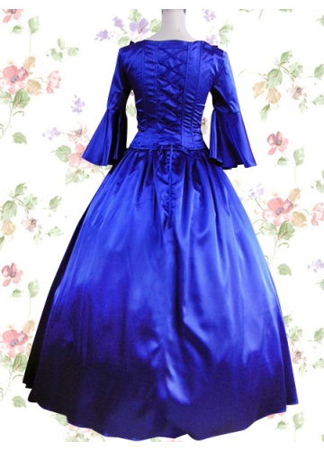 Classic Satin Square Natural Floor-length Bow Ruffles Lolita Dress