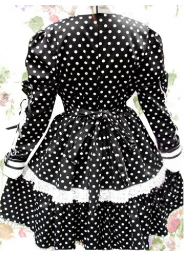 Black And White Cotton Round Neck Long Sleeves Empire Knee-length Gothic Lolita Dress