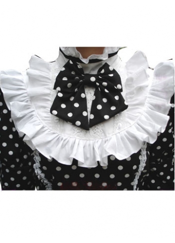 Black And White Cotton Round Neck Long Sleeves Empire Knee-length Gothic Lolita Dress