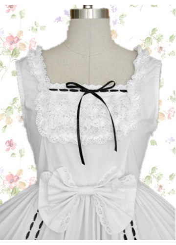 Black And White Cotton Square Sleeveless Ruffles Gothic Lolita Dress With Tiers