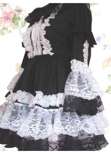 Scoop Empire Black And White Trumpet Sleeve Lace Gothic Lolita Dress