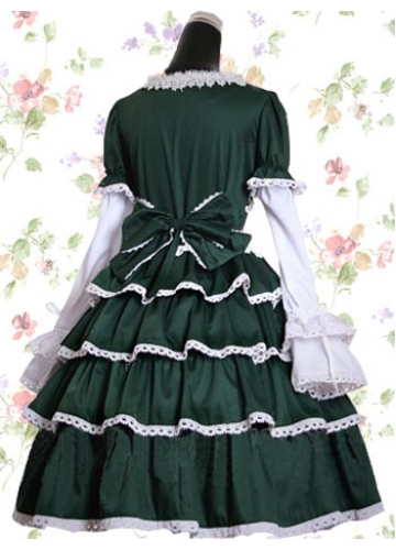Black And White Cotton Square-collar Long Sleeve Knee-length Gothic Lolita Dress With Ruffles