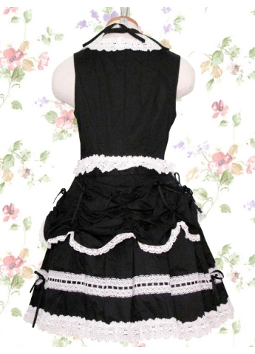 Black And White Cotton Square-collar Sleeveless Knee-length Lace Gothic Lolita Dress