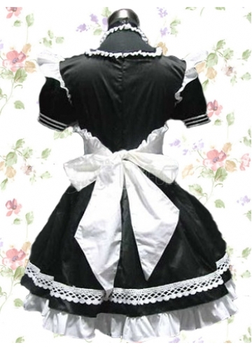 Black And White Cotton Short Sleeves Knee-length Gothic Lolita Dress With Ruffles