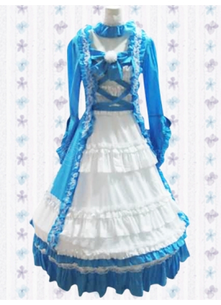 Square Cotton Trumpet Sleeves Tea-length Gothic Lolita Dress With Lace