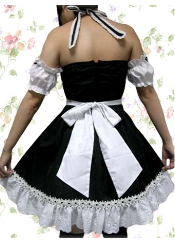 Wonderful Black And White Cotton V-Neck Sleeveless Gothic Lolita Dress With Ruffles