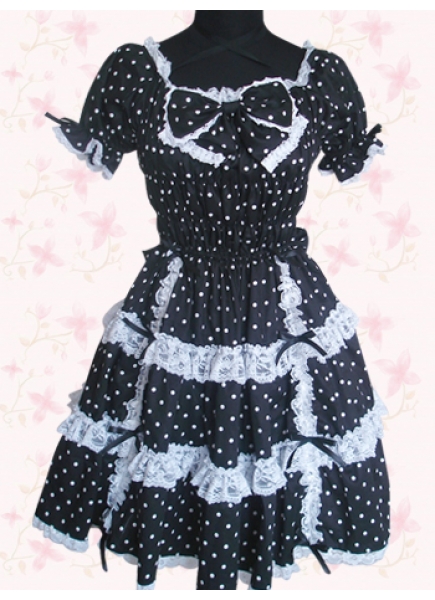 Black And White Cotton Square-collar Short Sleeves Gothic Lolita Dress