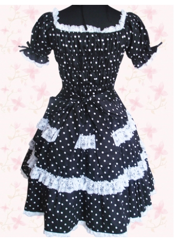 Black And White Cotton Square-collar Short Sleeves Gothic Lolita Dress