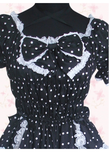 Black And White Cotton Square-collar Short Sleeves Gothic Lolita Dress