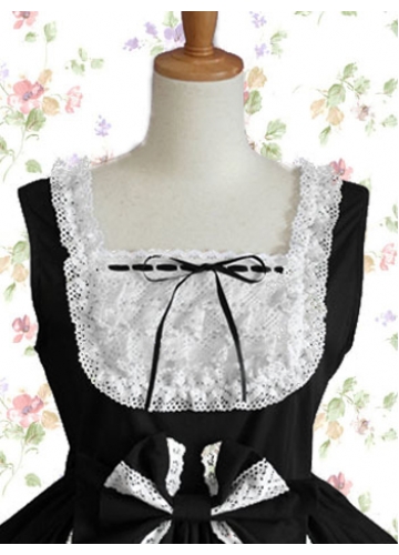 Black And White Cotton Square-collar Sleeveless Knee-length Gothic Lolita Dress With Bow