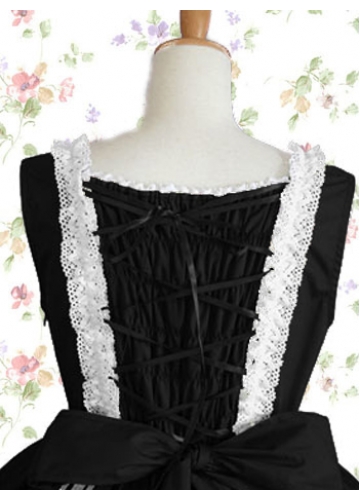 Black And White Cotton Square-collar Sleeveless Knee-length Gothic Lolita Dress With Bow