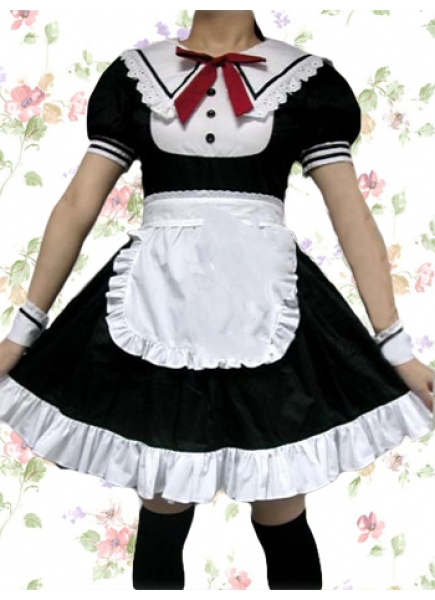 Black And White Cotton Turndown Collar Short Sleeve Gothic Lolita Dress