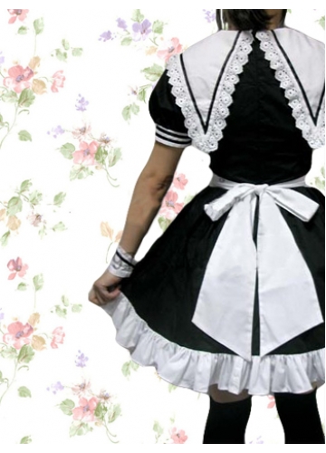 Black And White Cotton Turndown Collar Short Sleeve Gothic Lolita Dress