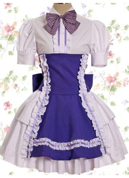 Lovely Sweet Turndown Collar Empire Knee-length Cotton Lolita Dress With Bow