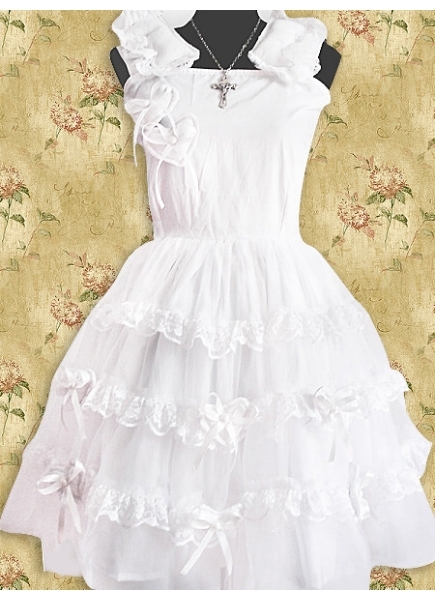 Sweet White Sleeveless Ruffles Cotton Lolita Dress