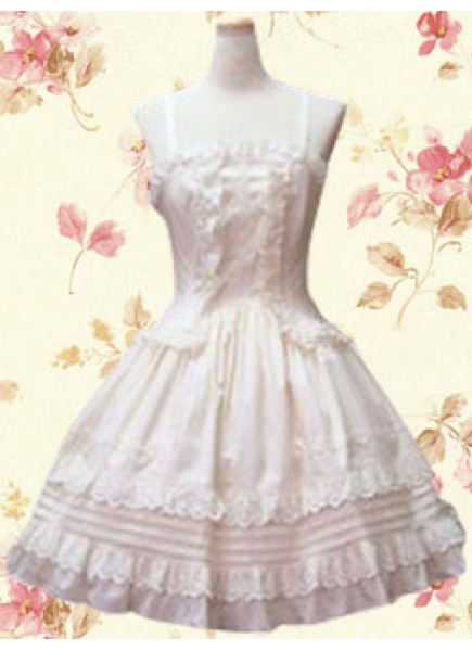Sweet Princess Knee-length Spaghetti Straps Empire Cotton And Lace Lolita Dress