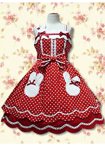 Red Flouncing Straps Cotton Lolita Dress With Bow Style