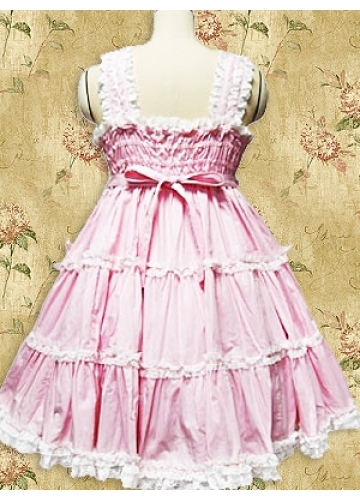 Pink Sweet Scalloped-Edge Ruffles Knee-length Cotton Lolita Dress