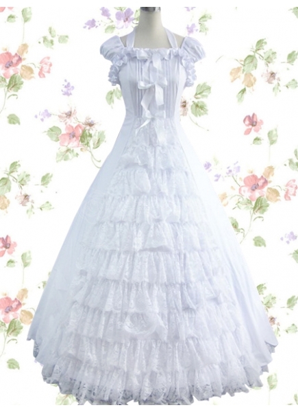 Sweet Square Satin Cap Sleeves Floor-length Lolita Dress With Ruched Bottom