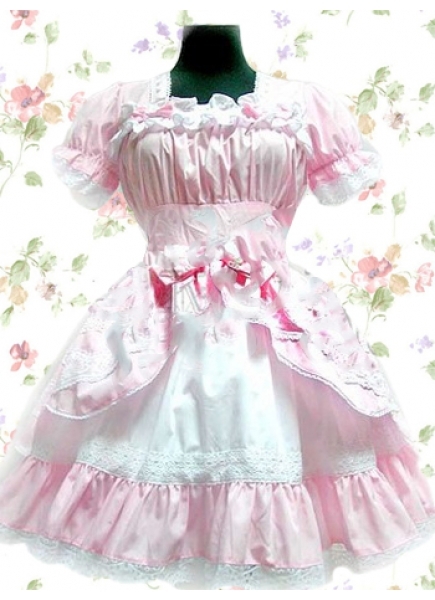 Sweet Pink Square Short Sleeves Empire Knee-length Ruffles Lolita Dress