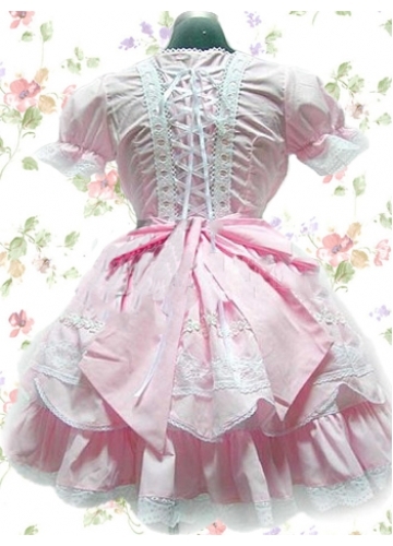 Sweet Pink Square Short Sleeves Empire Knee-length Ruffles Lolita Dress