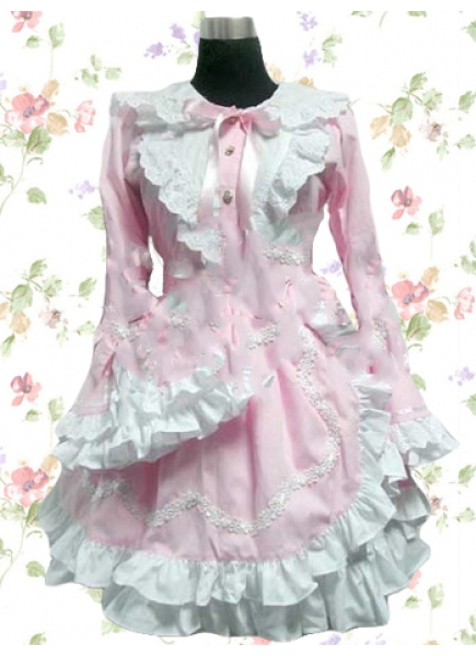 Sweet Turndown Collar Trumpet Sleeves Empire Knee-length Ruffles Lolita Dress