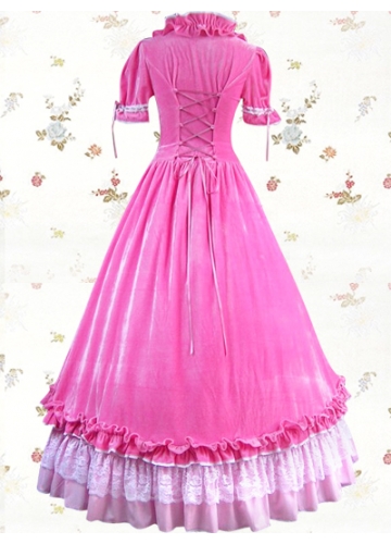 Crimson And Pink Square-collar Half Sleeve Ankle-length Ruffles Sweet Lolita Dress