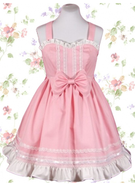 Fresh Cute Pink Sweetheart Sleeveless Straps Empire Bow Sweet Lolita Dress