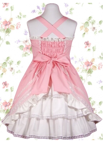 Fresh Cute Pink Sweetheart Sleeveless Straps Empire Bow Sweet Lolita Dress