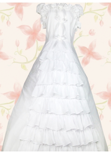 White Satin Round Neck Short Sleeve Ankle-length Ruffles Sweet Lolita Dress