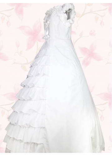 White Satin Round Neck Short Sleeve Ankle-length Ruffles Sweet Lolita Dress