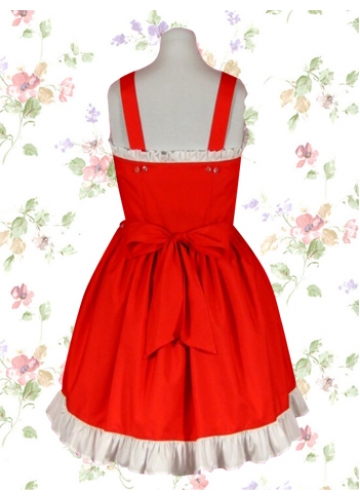 Stylish Red Cotton Straps Sleeveless Bow Lace Sweet Lolita Dress