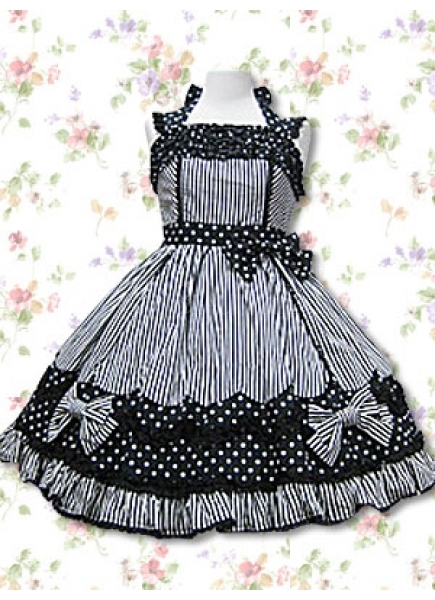Black Cotton Halter Sleeveless Knee-length Ruffles Bow Sweet Lolita Dress