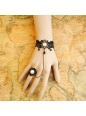 Retro Black Lace attached Ring Pearl Lolita Bracelet