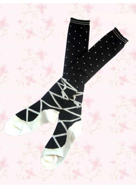 Fake Ballet Shoes Pattern Cotton Lolita Knee Stockings