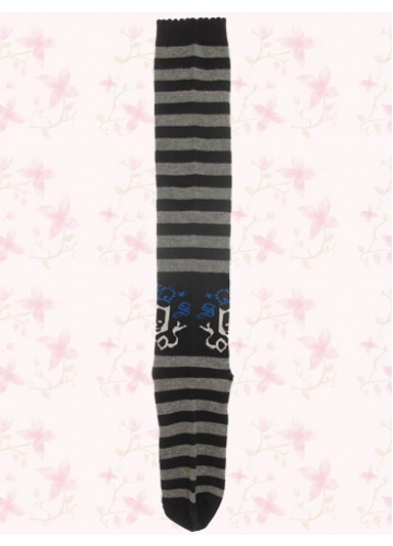 Lovely Black And Gray Stripes Lolita Knee Stockings