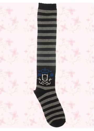 Lovely Black And Gray Stripes Lolita Knee Stockings