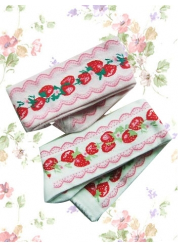 White Strawberry Cotton Polyester Lolita Knee Stockings