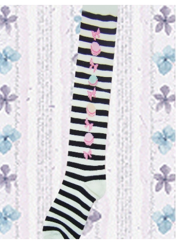 White Black Stripes Cotton Polyester Lolita Knee Stockings