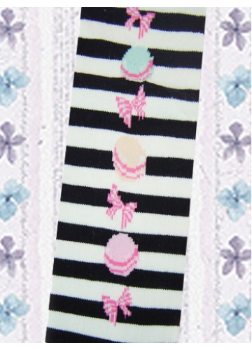 White Black Stripes Cotton Polyester Lolita Knee Stockings